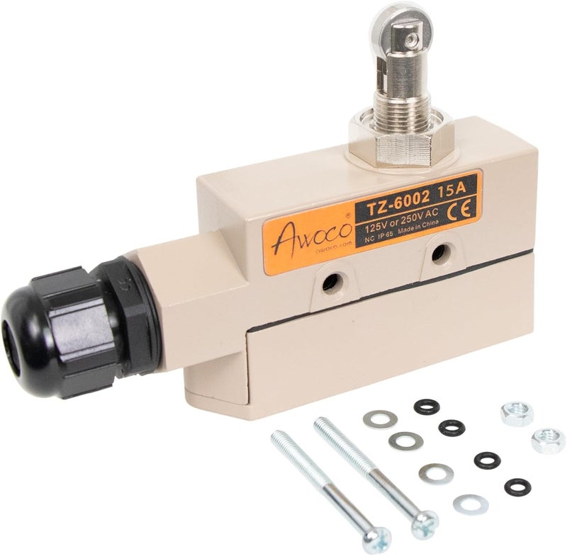 Awoco Heavy Duty Commercial Door Micro Switch with Parallel Roller Plunger for Sliding Doors/Windows for Air Curtains, 250V 15A IP 65 Limit Switch Type NO and Type NC (TZ-6002-15A) - Image 1